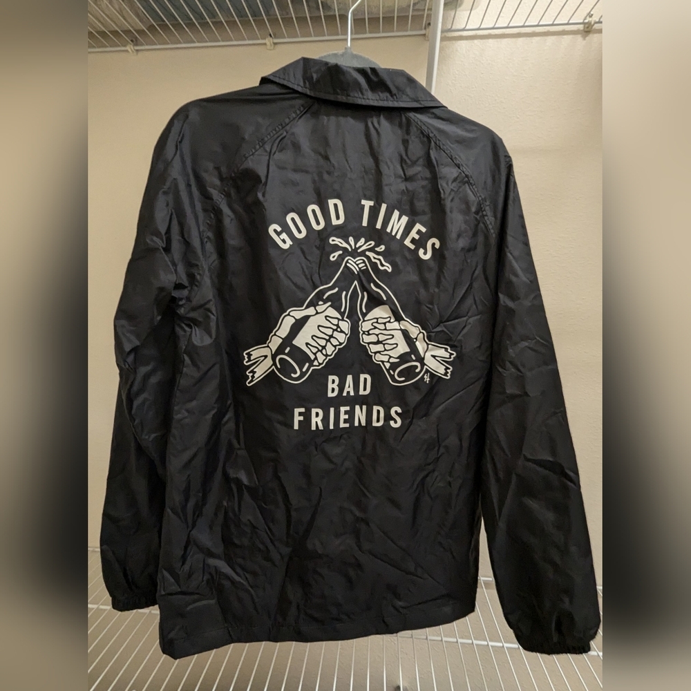 Sketchy Tank Good Times Bad Friends Windbreaker Small Women's Oversized